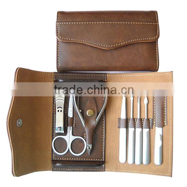 Brown button closed high quality 8pcs professional manicure set