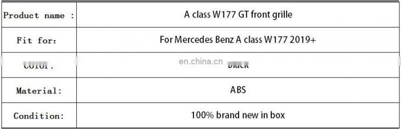 GT R style front bumper grille mesh for Mercedes Benz A class W177 ABS grill