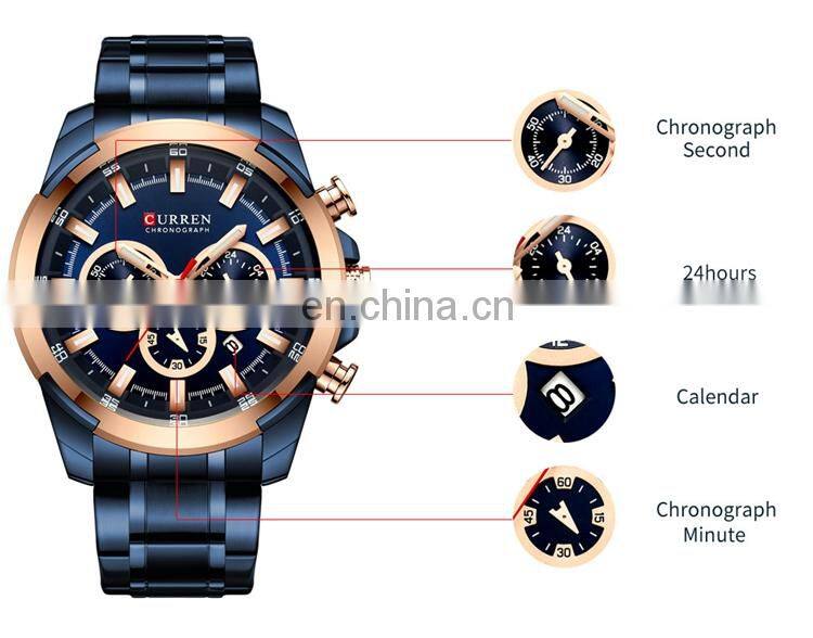 CURREN 8361 Classic 24 Hours Chronograph Stainless Steel Back Watch Japan Quartz Cool Watches For Men