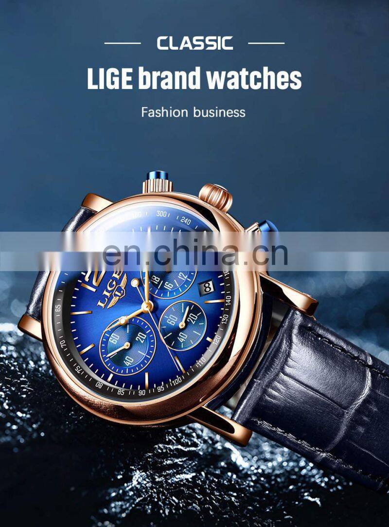 LIGE 8927 Quartz Watch For Men Top Brand Luxury Leather Waterproof C Top Brand Luxury Leather Waterproof Clock Sports watch men