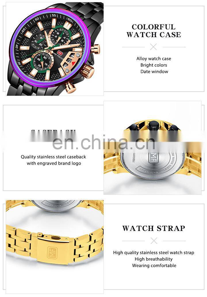 Mini Focus MF0352G Big Screen Chronograph Quartz Watches Luxury Water Proof Mens Watch Gift Set