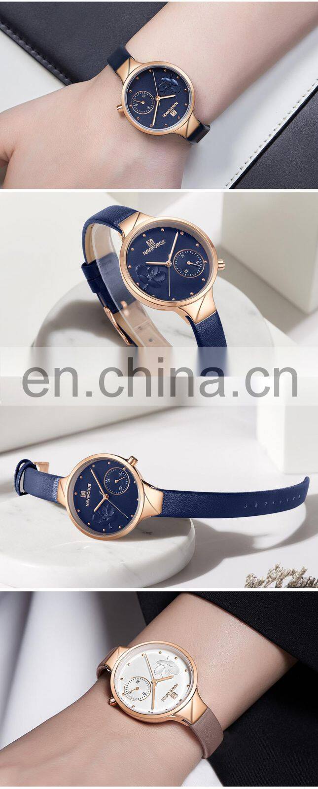 Naviforce 5001S New Arrival Ladies Quartz Watches Flower Chronograph Slim Strap Fashion Waterproof Women Wristwatch