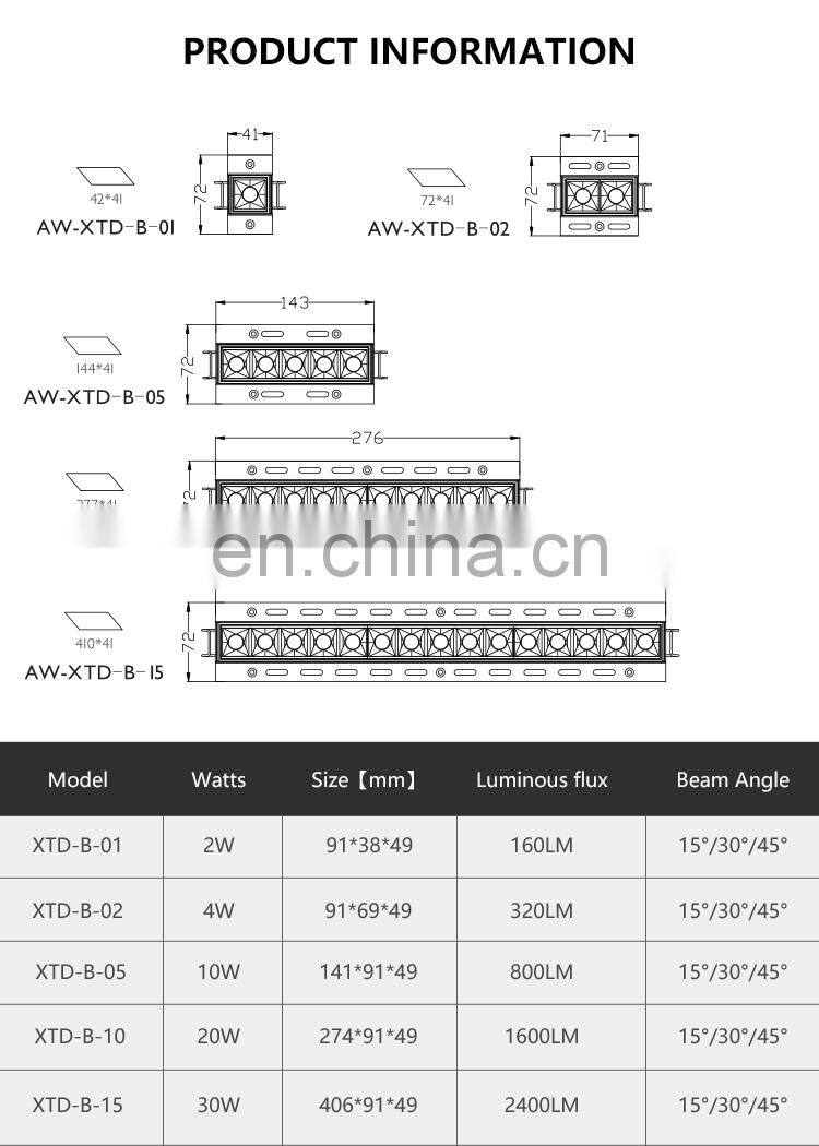 Easy Installation Strobe Free Indoor Office Home 2 4 10 20 30 W LED Recessed Linear Down Light