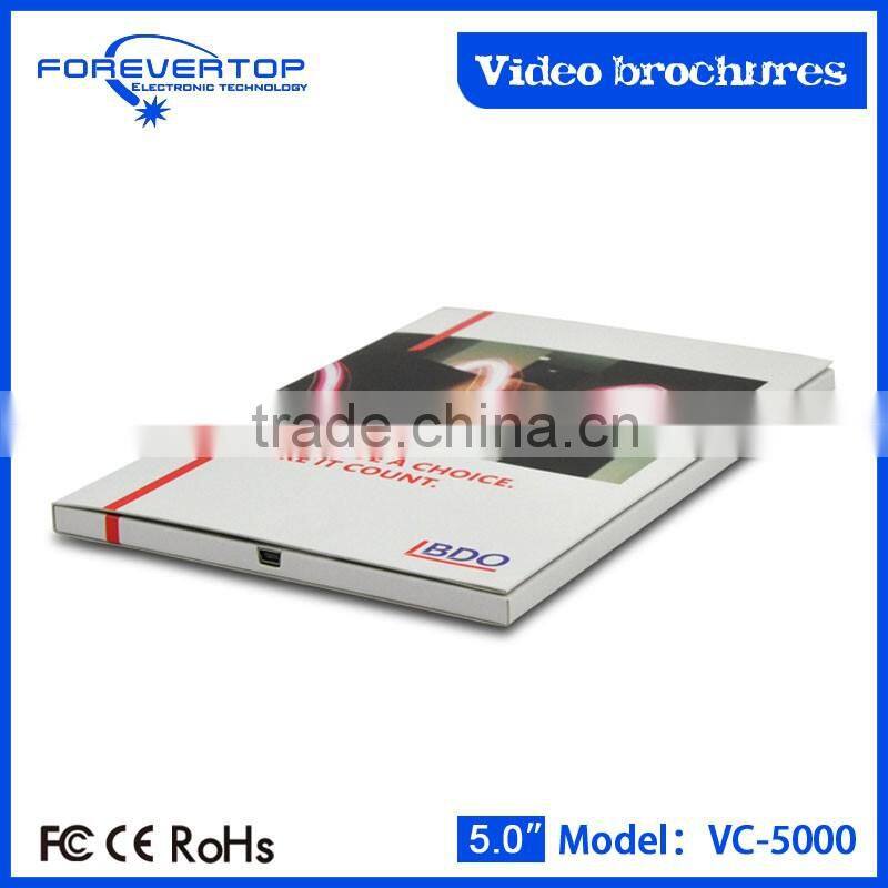 New arrived 5 inch headphone jack video brochure