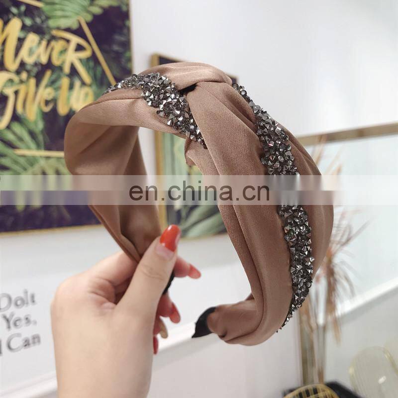 New Fashion Rhinestone Hairband Women Solid Wide Side Headband Middle Knot Turban Girls Autumn Winter Hair Accessories Headwear