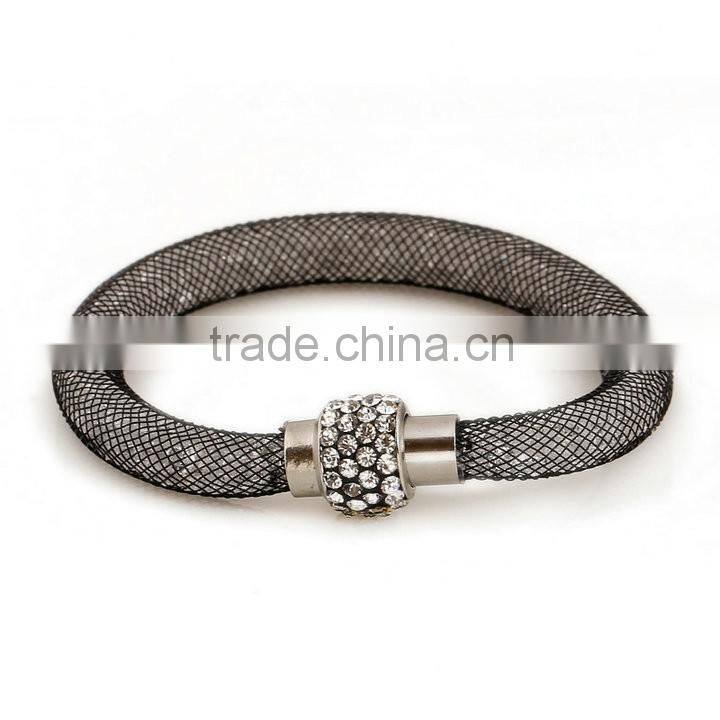 New Arrivals Colorful Mesh Single Wrap Stardust Bracelets With Crystal stones Filled Magnetic Clasp Charm Bangles