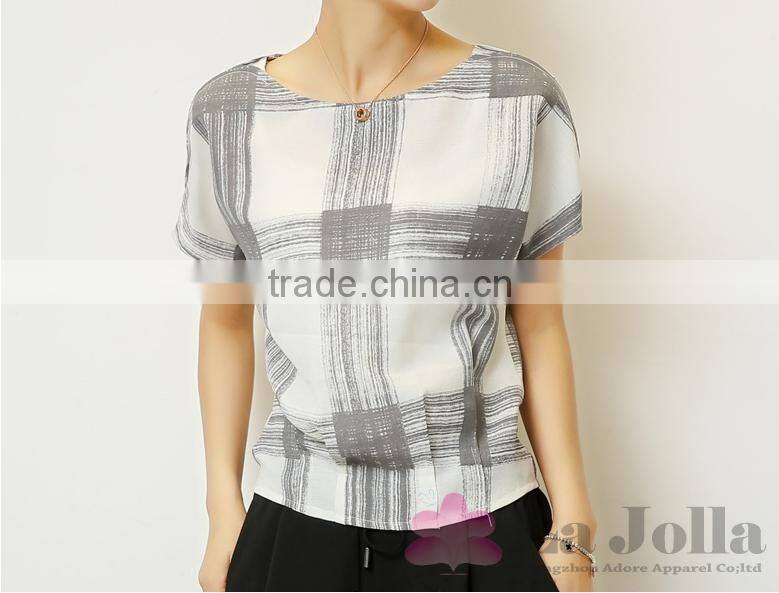 Lastest Summer Fashion Ladies Stripes Chiffon Short Sleeves T-shirt 106
