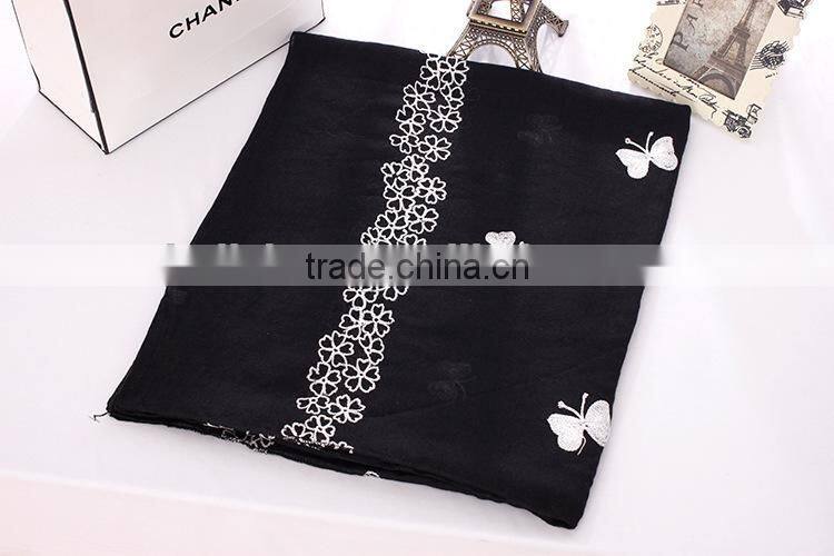 New Design Butterfly Embroidery Cotton Fashion Ladies Scarf