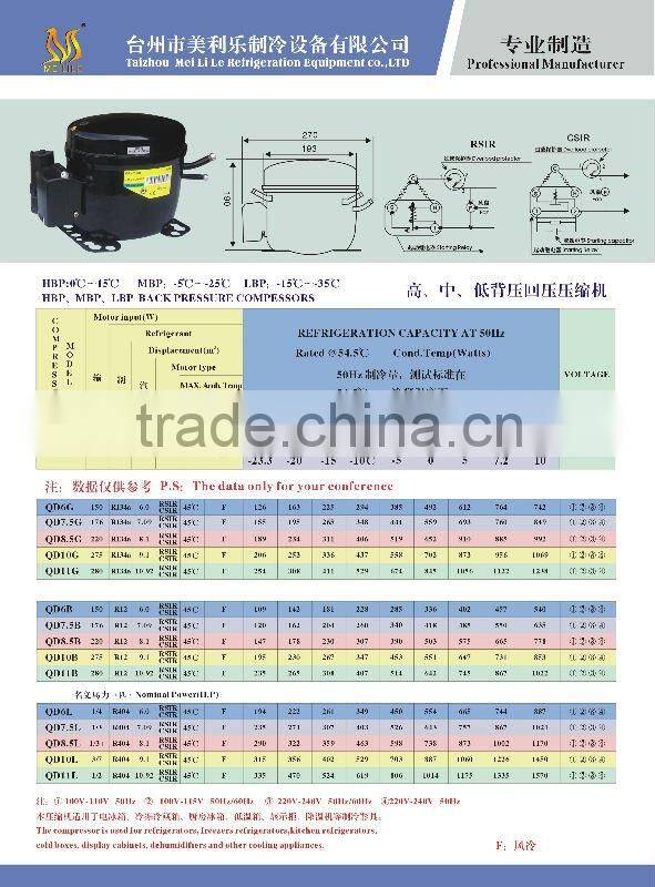 FR10L refrigerator compressor LBP/MBP/HBP