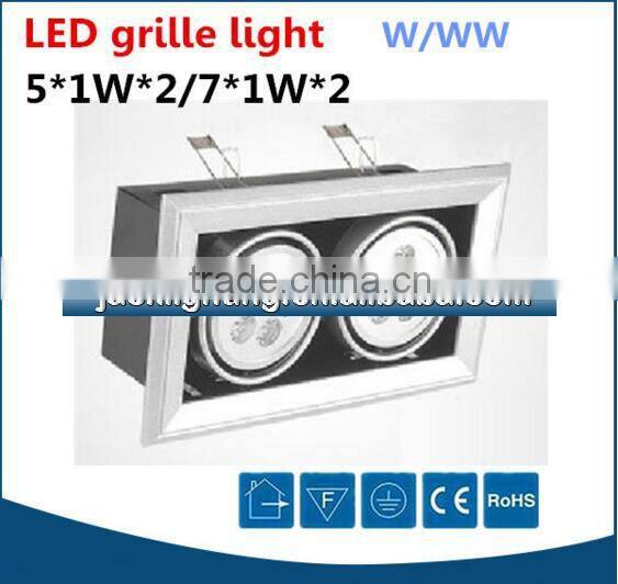 Modern high power recessed mounted led ceiling spotlight 14 watts, 2x7W led office grille light 2x5W 10W