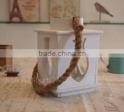 Custon hemp rope wooden candle lantern craft holder