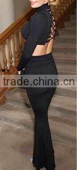 women evening dress two pieces maxi dress see-trough sexy dress