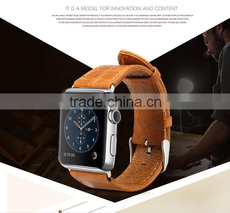 Leather Watchband Strap Replacement iWatch Wristband Link Bracelet with Secure Metal Clasp Buckle for Apple Watch