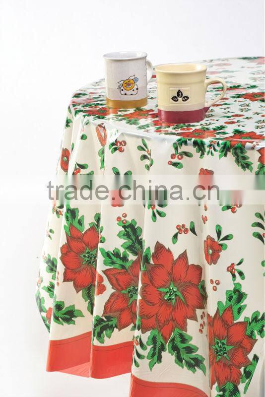 christmas plastic tablecloth PVC with flannel backing