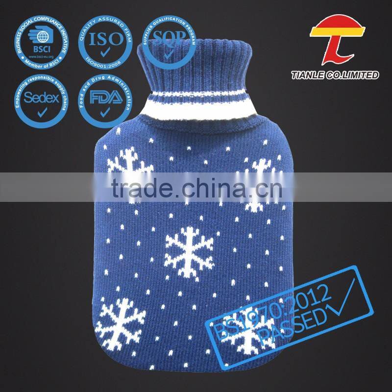 Snow flower pattern knitted cover for hot water bottle