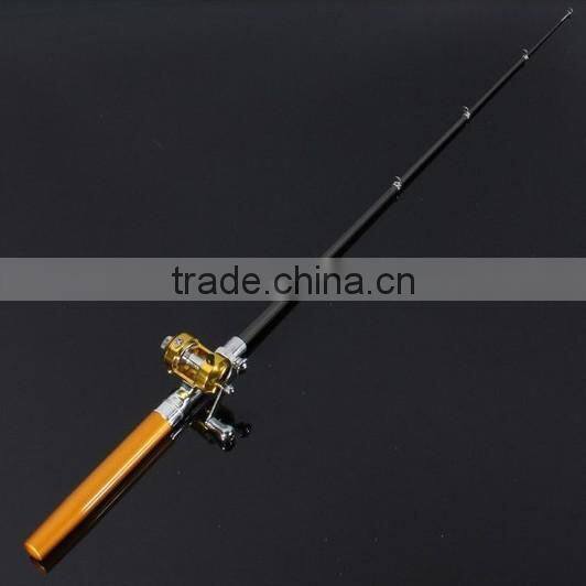 Golden Vara De Pesca Mini Aluminum Pocket Pen Fishing Rod Pole + Reel Sea Fishing Rods Tackle Tool
