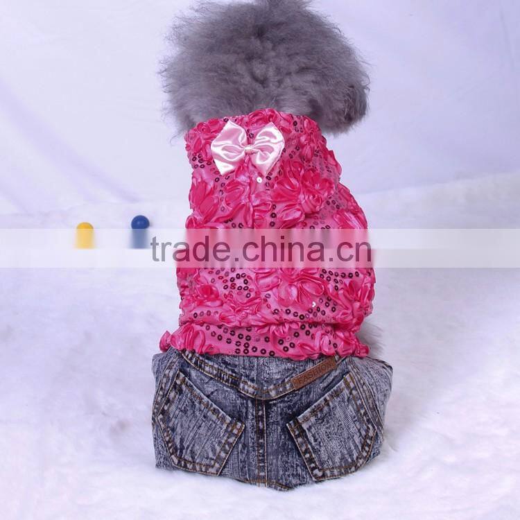 spring sequins yarn denim cloth dog apparels with four-legs