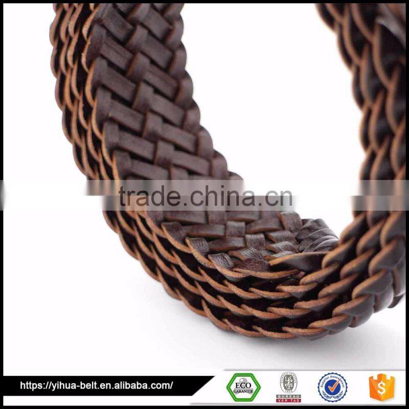 popular casual wide Brown Leather elastic pin buckle belt