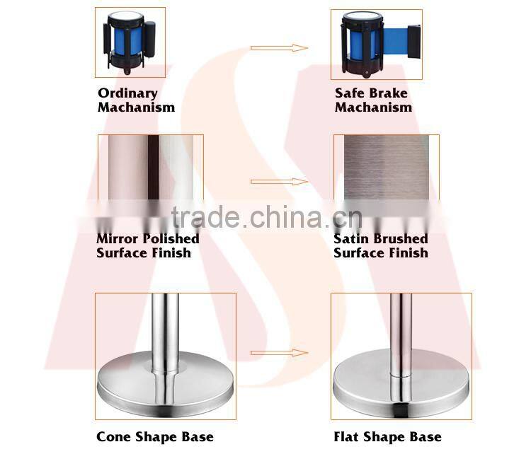 Economy Streching Retract Belt Safety Crowd Control Watiing Queue Management Line Stainless Steel Barrier Post
