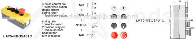 high quality industrial 4 mushroom/2 position selector/push flush button control box switch for lifting