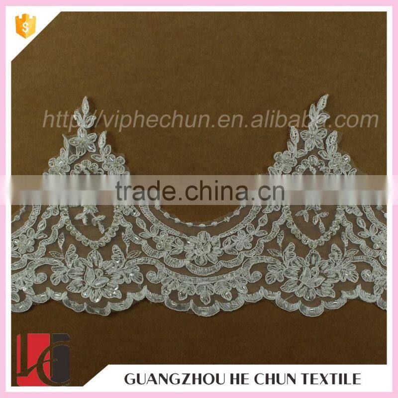 HC-2290-1 Hechun White Whole Sale Bead Raschel Lace Bridal Trim