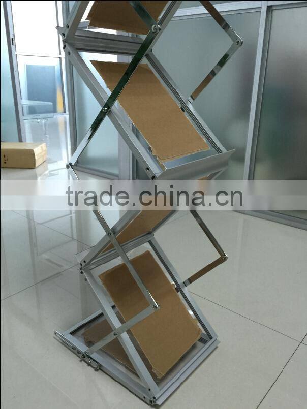 double side magazine holder chromed aluminum acrylic Z shape catalog brochure holder
