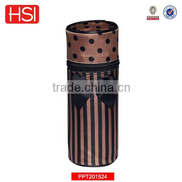 wholesale cylinder fabric pencil case with ribbon for high school students