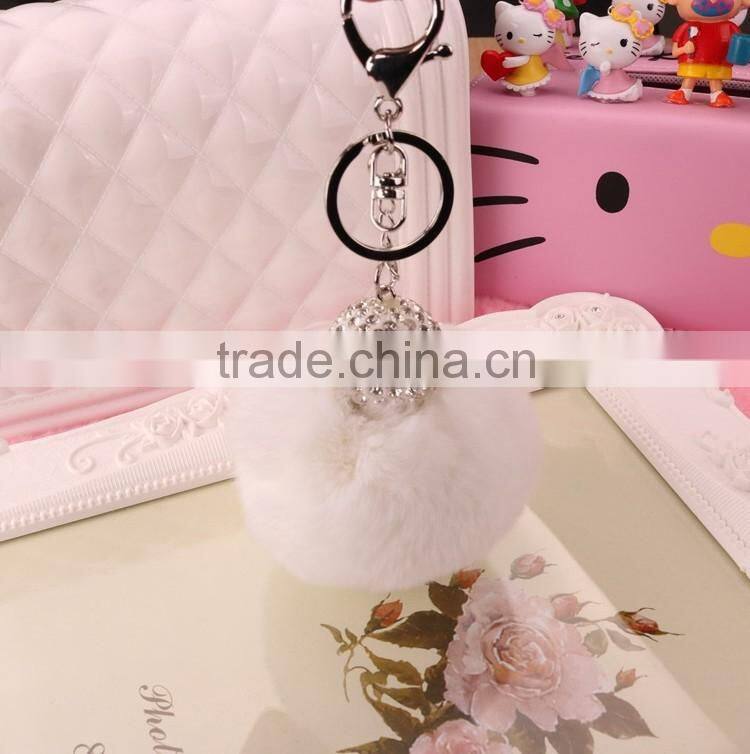 Keyring Pompom keychain Charm Ball Rabbit Fur Ball Genuine Soft Fluffy Key Chain Bag Pendant