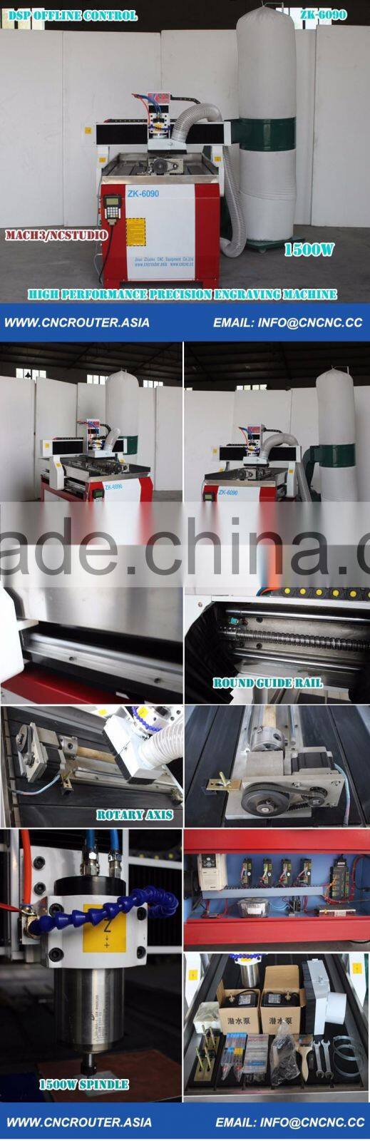 High Efficiency 6090 Mini Woodworking CNC Router With Stainless Steel Water Slot Dust Collector DSP Offline Control ZK6090-1500W