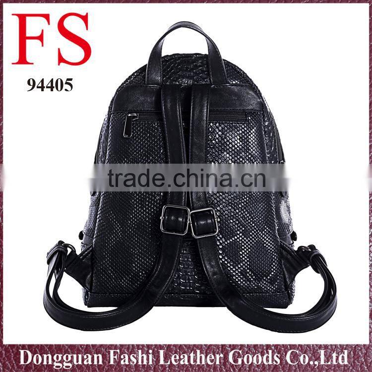 fashionable custom leather bag hot selling black snakeskin pu backpacks