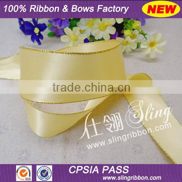 2015 Wholesale 10mm Satin Ribbon with Silver Golden Border