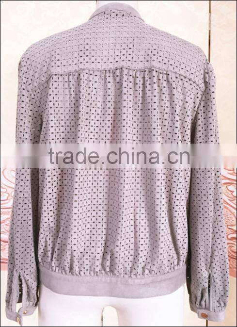 newest fashion girls pig suede jacket dyed color with square shaped hole