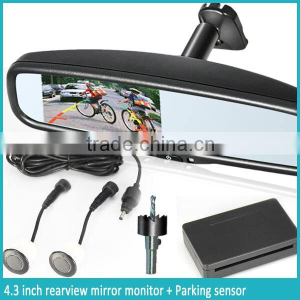 4.3 inch rearview mirror monitor Germid with parking sensor ,reverse camera