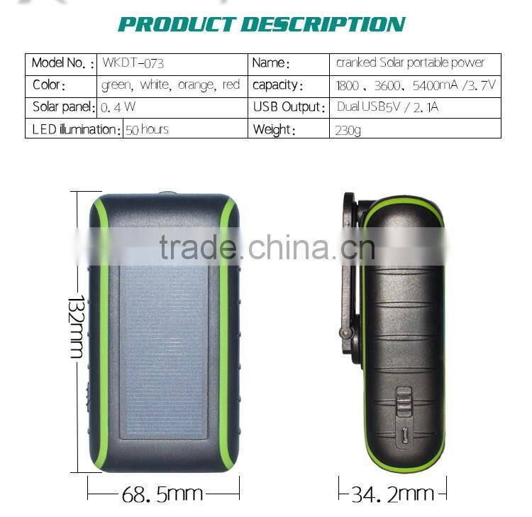 Factory patent model 1800Mah solar panel mobile charger power bank