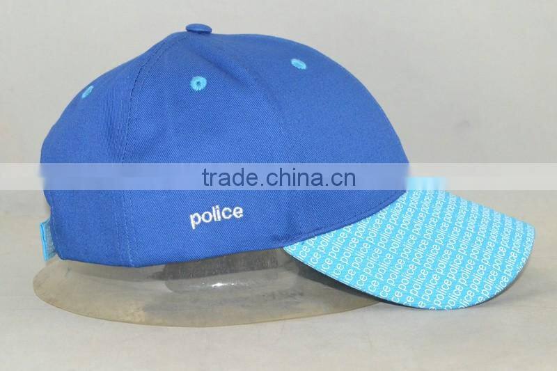 Guangzhou hat factory professional custom 6 panel / 100% cotton/blue/brim printing/baseball cap