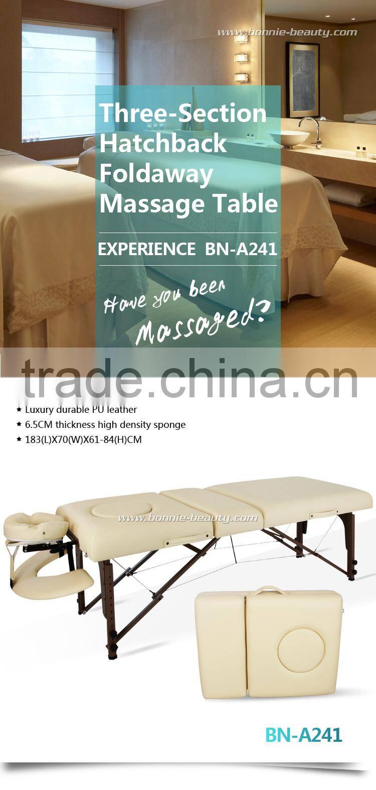 BonnieBeauty beige three folding beauty massage bed made in China