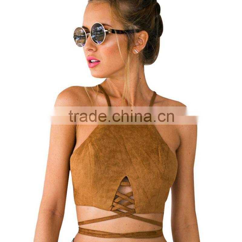 Bonvatt women tops Leather velvet with sexy small shirt short paragraph halter shirt l halter