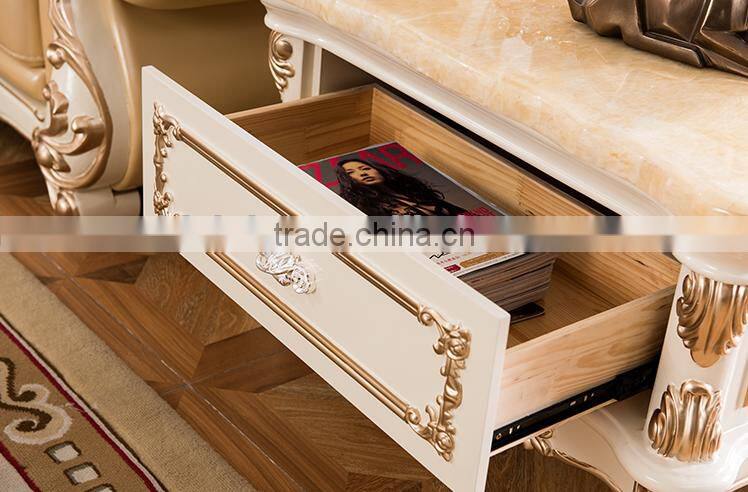 Marble top solid wood square end table with drawer