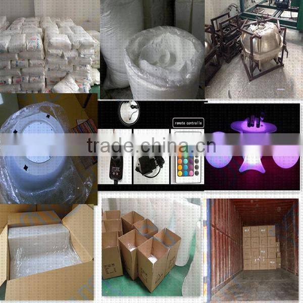 led plastic folding plastic lounge beach chair with leather cube stool for party