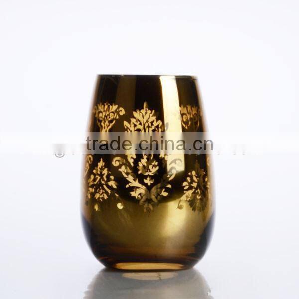 new design electroplating golden color glass tumbler stemless wine glass
