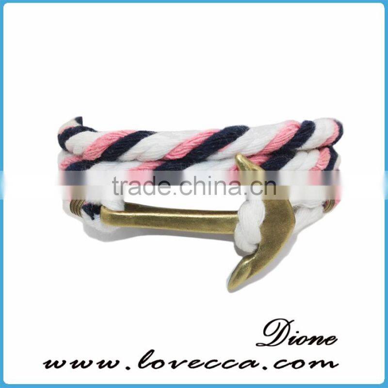 Customized Braided Leather Stainless Steel Hook Anchor Bracelet