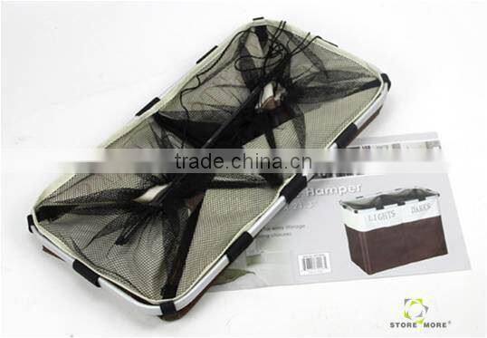 Double Basket Folding Collapsible Laundry Basket With Oxford Fabric, Brown