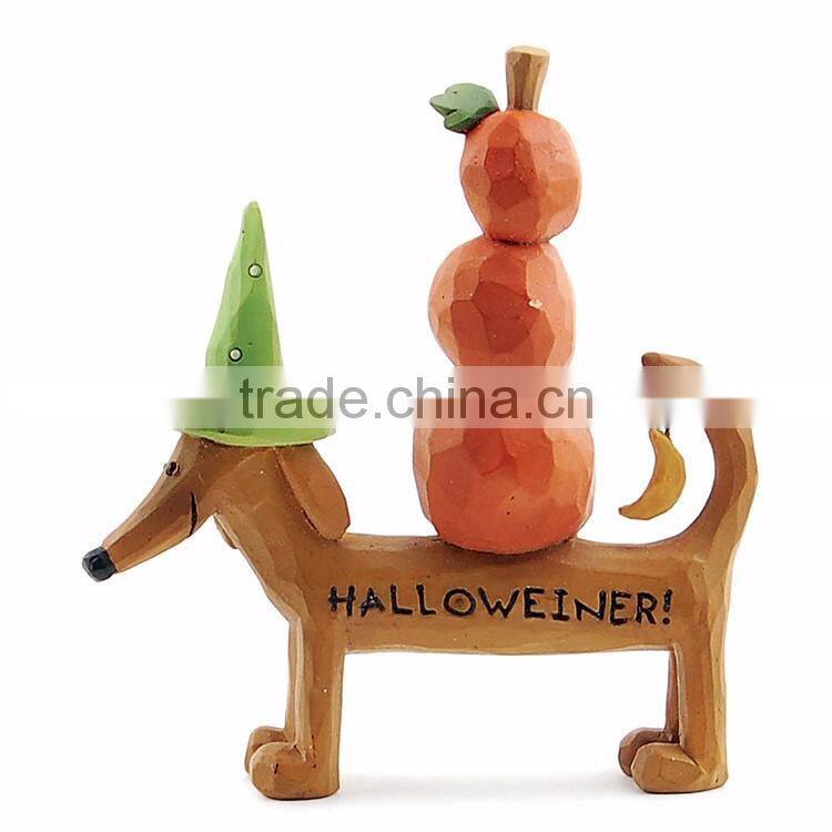 Custom Halloween dressed puppy figurine with pumpkin