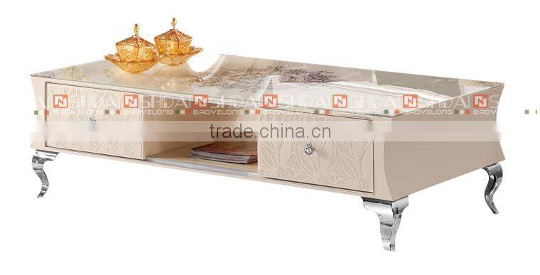 Elegant glass top coffee table with drawers LV-TA803L