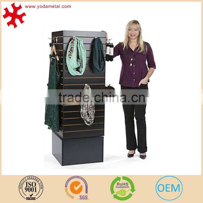 revolving wooden slatwall display with spinner rotating