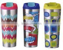 500ml stainless steel Inner plastic outer steel starbuck coffee mug double layer cup with lid