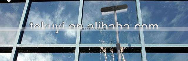 Telescopic long handle cleaning brush, water flow through brush, window glass cleaning brush