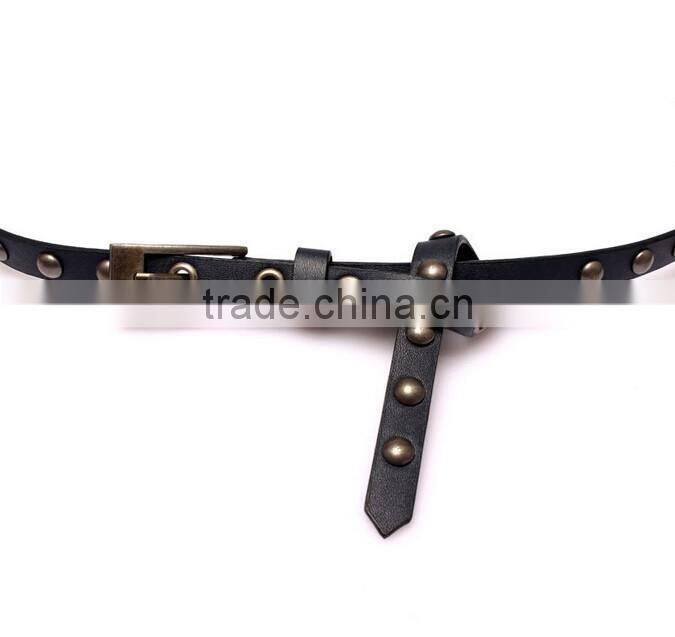 Wholesale rivets decorated pin buckle sex girl thin PU waist belt adjustable eyelets belts