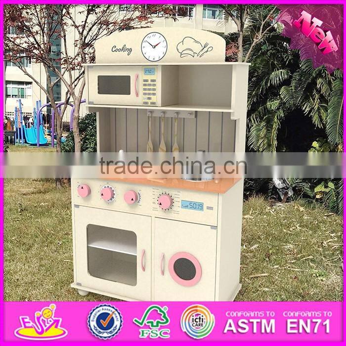 2017 New design children pretend play wooden pink play kitchen W10C268