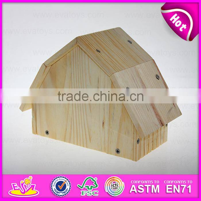 2015 Top New Natural colour Wooden Bird House,Popular wooden bird house,Cheap outdoor hanging wooden birds house for kit W06F012